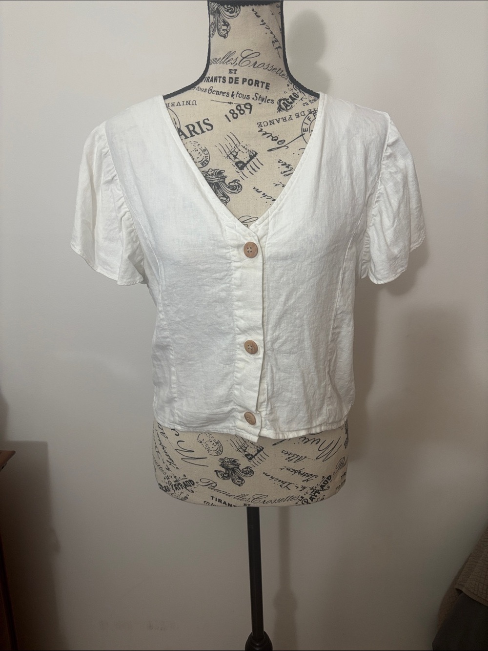 Vanilla Star Short Sleeve Button Front Linen Top